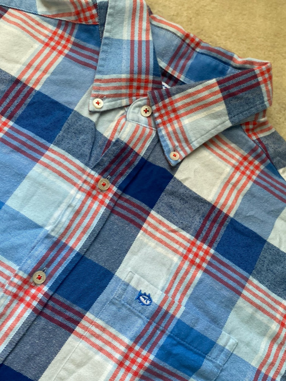 SOUTHERN TIDE Classic Fit Blue Orange White Plaid Long Sleeve Button Up Shirt